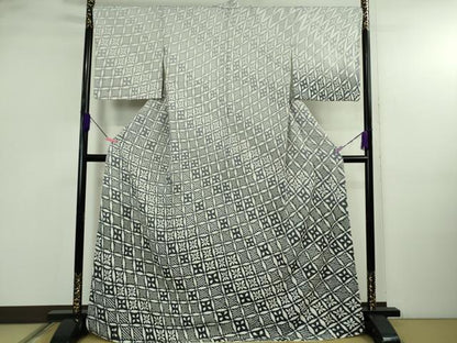 平和屋本店●極上　中国三大刺繍　相良刺繍　訪問着　襲ね絞り　格子花菱文　暈し染め　銀糸　銀通し地　逸品　DZAB4972kh6