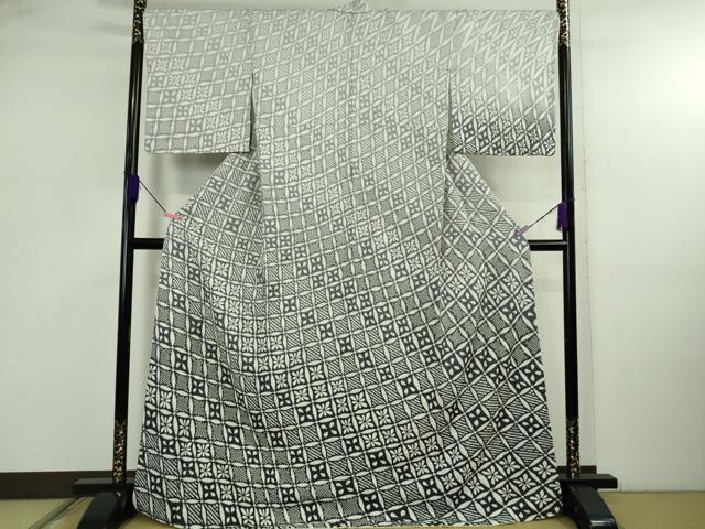 平和屋本店●極上　中国三大刺繍　相良刺繍　訪問着　襲ね絞り　格子花菱文　暈し染め　銀糸　銀通し地　逸品　DZAB4972kh6