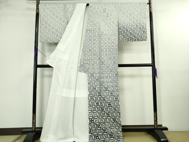 平和屋本店●極上　中国三大刺繍　相良刺繍　訪問着　襲ね絞り　格子花菱文　暈し染め　銀糸　銀通し地　逸品　DZAB4972kh6