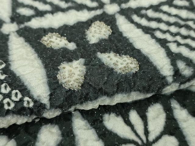 平和屋本店●極上　中国三大刺繍　相良刺繍　訪問着　襲ね絞り　格子花菱文　暈し染め　銀糸　銀通し地　逸品　DZAB4972kh6