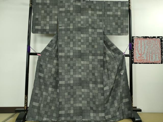 平和屋本店●極上　江戸小紋　横谷楠生　寄せ小紋柄　黒地　ロング丈　逸品　DZAB4974kh6
