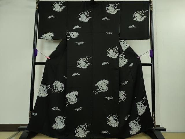 平和屋本店●極上　小紋　風神雷神　黒地　逸品　DZAB4975kh6