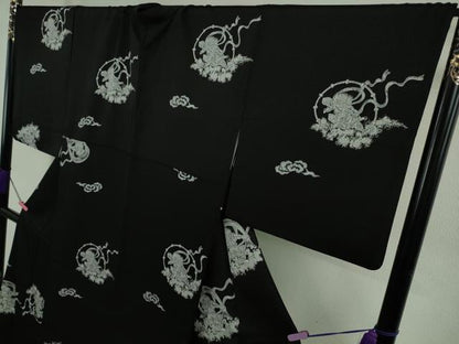 平和屋本店●極上　小紋　風神雷神　黒地　逸品　DZAB4975kh6