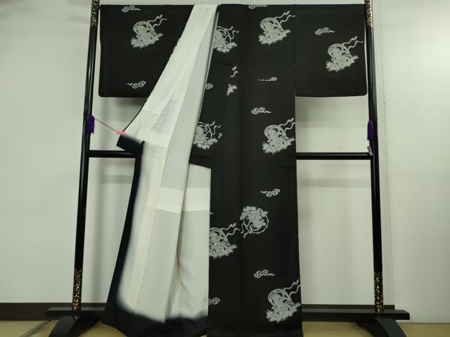 平和屋本店●極上　小紋　風神雷神　黒地　逸品　DZAB4975kh6