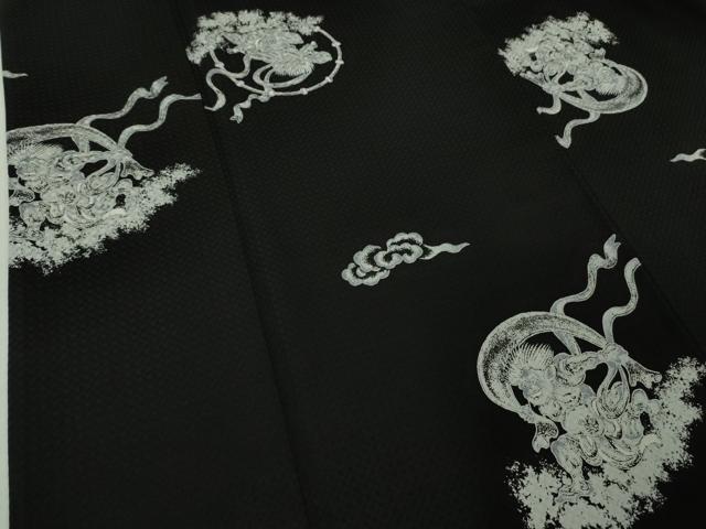 平和屋本店●極上　小紋　風神雷神　黒地　逸品　DZAB4975kh6