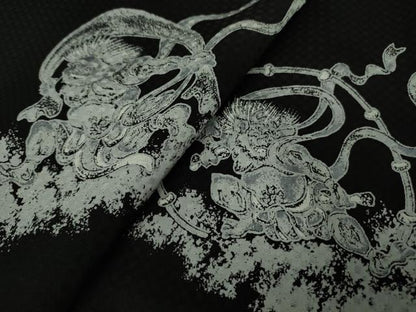 平和屋本店●極上　小紋　風神雷神　黒地　逸品　DZAB4975kh6