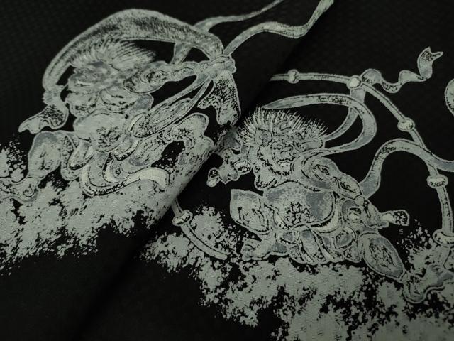平和屋本店●極上　小紋　風神雷神　黒地　逸品　DZAB4975kh6