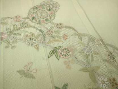平和屋本店＊極上　夏物　中国三大刺繍　スワトウ刺繍　汕頭刺繍　訪問着　絽　花唐草文　暈し染め　金糸　逸品　DZAB4979kh6