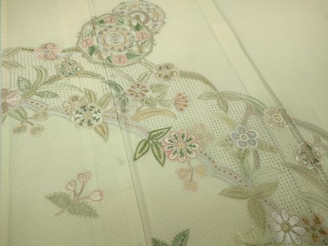 平和屋本店＊極上　夏物　中国三大刺繍　スワトウ刺繍　汕頭刺繍　訪問着　絽　花唐草文　暈し染め　金糸　逸品　DZAB4979kh6