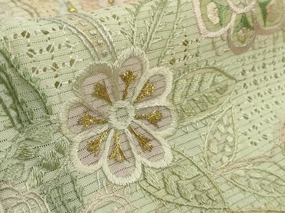 平和屋本店＊極上　夏物　中国三大刺繍　スワトウ刺繍　汕頭刺繍　訪問着　絽　花唐草文　暈し染め　金糸　逸品　DZAB4979kh6