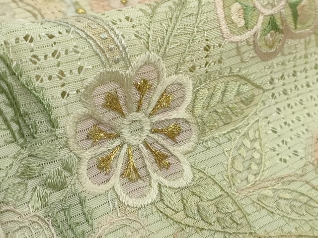 平和屋本店＊極上　夏物　中国三大刺繍　スワトウ刺繍　汕頭刺繍　訪問着　絽　花唐草文　暈し染め　金糸　逸品　DZAB4979kh6