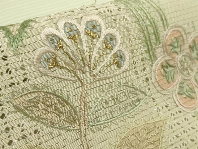 平和屋本店＊極上　夏物　中国三大刺繍　スワトウ刺繍　汕頭刺繍　訪問着　絽　花唐草文　暈し染め　金糸　逸品　DZAB4979kh6