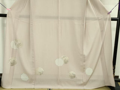 平和屋本店＊希少　夏物　創業460年・千總　訪問着　絽縮緬　刺繍　手描き　雪輪鹿の子花文　薄柿色地　逸品　DZAB4980kh6