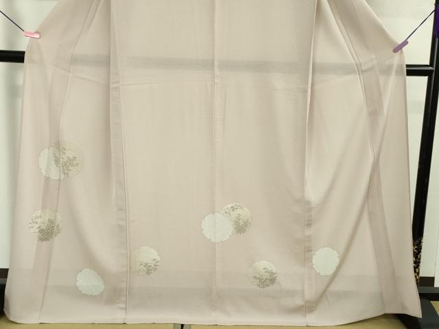 平和屋本店＊希少　夏物　創業460年・千總　訪問着　絽縮緬　刺繍　手描き　雪輪鹿の子花文　薄柿色地　逸品　DZAB4980kh6