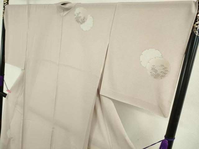 平和屋本店＊希少　夏物　創業460年・千總　訪問着　絽縮緬　刺繍　手描き　雪輪鹿の子花文　薄柿色地　逸品　DZAB4980kh6