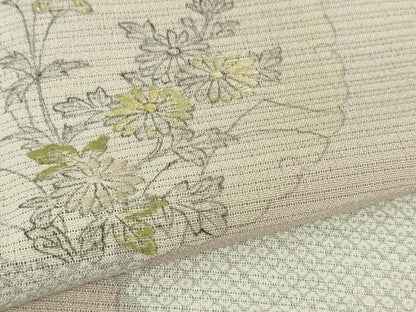 平和屋本店＊希少　夏物　創業460年・千總　訪問着　絽縮緬　刺繍　手描き　雪輪鹿の子花文　薄柿色地　逸品　DZAB4980kh6