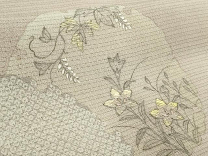 平和屋本店＊希少　夏物　創業460年・千總　訪問着　絽縮緬　刺繍　手描き　雪輪鹿の子花文　薄柿色地　逸品　DZAB4980kh6