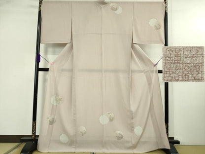 平和屋本店＊希少　夏物　創業460年・千總　訪問着　絽縮緬　刺繍　手描き　雪輪鹿の子花文　薄柿色地　逸品　DZAB4980kh6