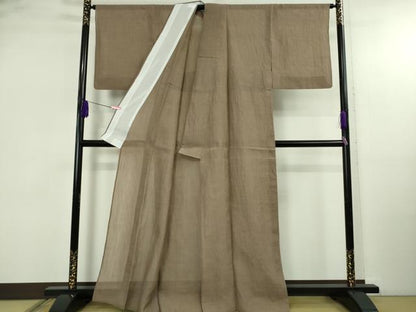 平和屋着物＊極上　夏物　本場小千谷ちぢみ　麻　色無地　銀煤竹色　逸品　DZAB4985kh6