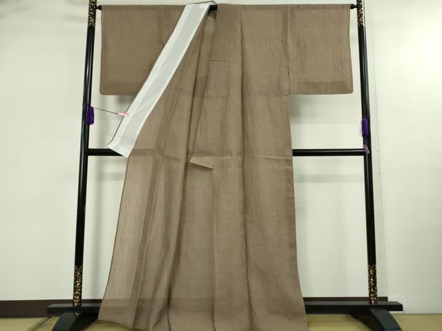 平和屋着物＊極上　夏物　本場小千谷ちぢみ　麻　色無地　銀煤竹色　逸品　DZAB4985kh6