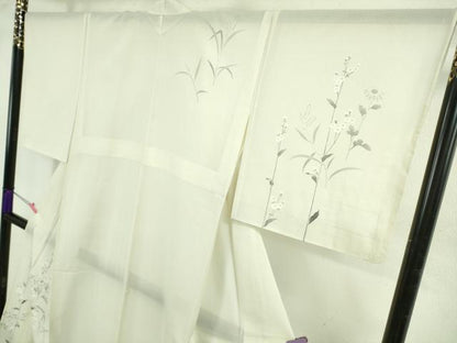 平和屋本店＊極上　夏物　訪問着　紗紬　枝花文　象牙色地　逸品　未使用　DZAB4986kh6