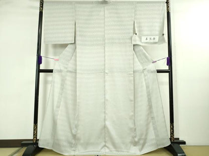 平和屋本店＊極上　夏物　京都・西陣　織元ブランド　泰流舎　夏お召　菱紋紗　色無地　白鼠色　証紙付き　逸品　DZAB4987kh6