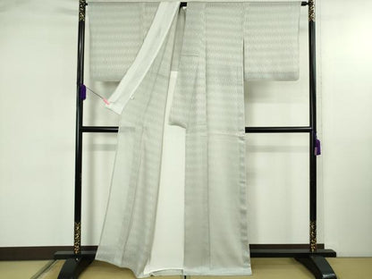 平和屋本店＊極上　夏物　京都・西陣　織元ブランド　泰流舎　夏お召　菱紋紗　色無地　白鼠色　証紙付き　逸品　DZAB4987kh6