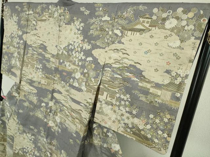平和屋本店●極上　染織の名門　しょうざん  生紬　訪問着　御所解文　金彩　証紙付き　逸品　DZAB4990kh6