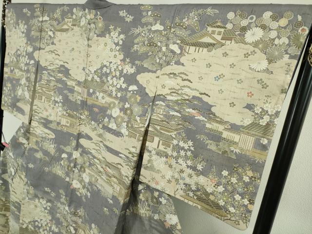平和屋本店●極上　染織の名門　しょうざん  生紬　訪問着　御所解文　金彩　証紙付き　逸品　DZAB4990kh6