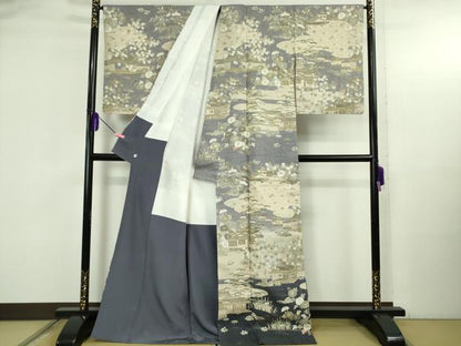 平和屋本店●極上　染織の名門　しょうざん  生紬　訪問着　御所解文　金彩　証紙付き　逸品　DZAB4990kh6
