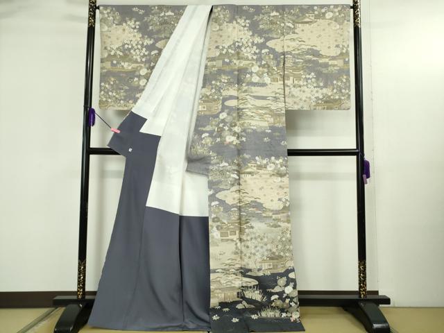 平和屋本店●極上　染織の名門　しょうざん  生紬　訪問着　御所解文　金彩　証紙付き　逸品　DZAB4990kh6