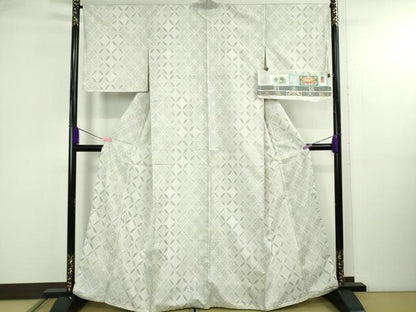 平和屋本店●極上　本場大島紬　白大島　7マルキ　白粋　白薩摩泥　七宝文　窪田織物謹製　証紙付き　逸品　DZAB4999kh6