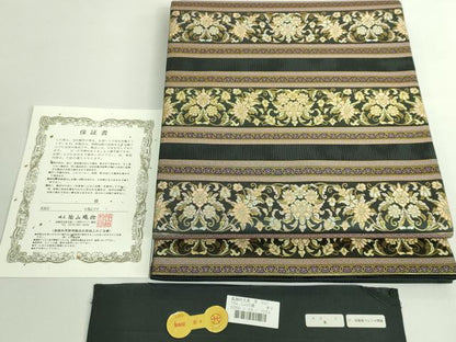 平和屋着物●極上　陰山織物謹製　箔屋清兵衛　六通柄袋帯　貝紫染　ペルシャ間道　墨色地　本金箔　証紙付き　逸品　DZAB5003kh6