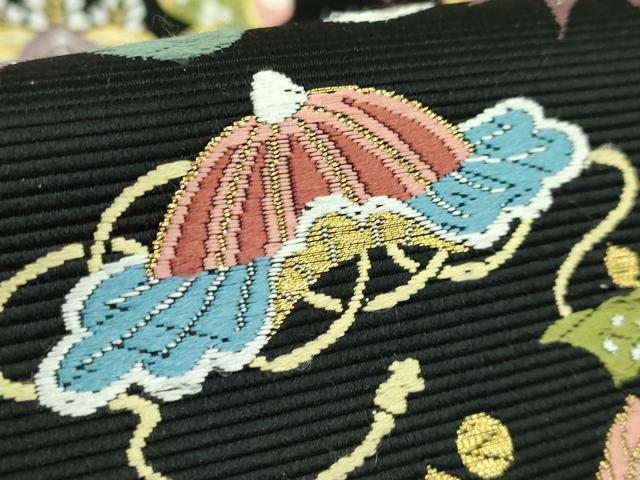 平和屋着物●極上　西陣の老舗　1782年創業　山下織物　六通柄袋帯　唐織　宝来船　黒地　金糸　逸品　DZAB5006kh6