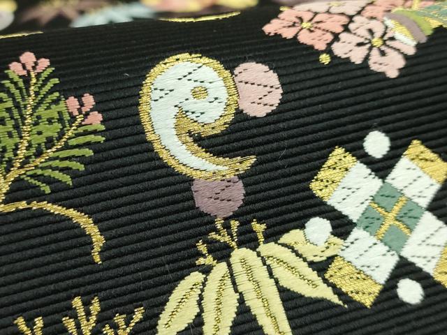 平和屋着物●極上　西陣の老舗　1782年創業　山下織物　六通柄袋帯　唐織　宝来船　黒地　金糸　逸品　DZAB5006kh6