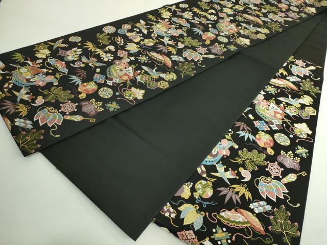 平和屋着物●極上　西陣の老舗　1782年創業　山下織物　六通柄袋帯　唐織　宝来船　黒地　金糸　逸品　DZAB5006kh6