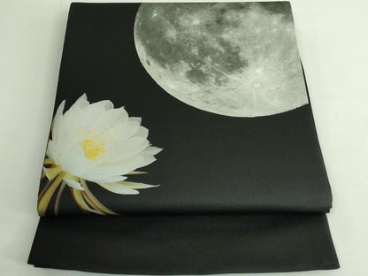 平和屋着物●極上　太鼓柄　京袋帯　月下美人　満月　黒地　逸品　DZAB5007kh6