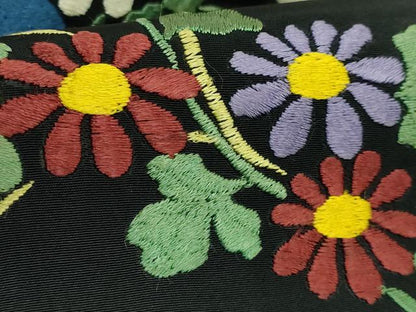 平和屋着物●極上　アンティーク　大正ロマン　九寸名古屋帯　総手刺繍　花鳥文　黒地　逸品　DZAB5021kh6