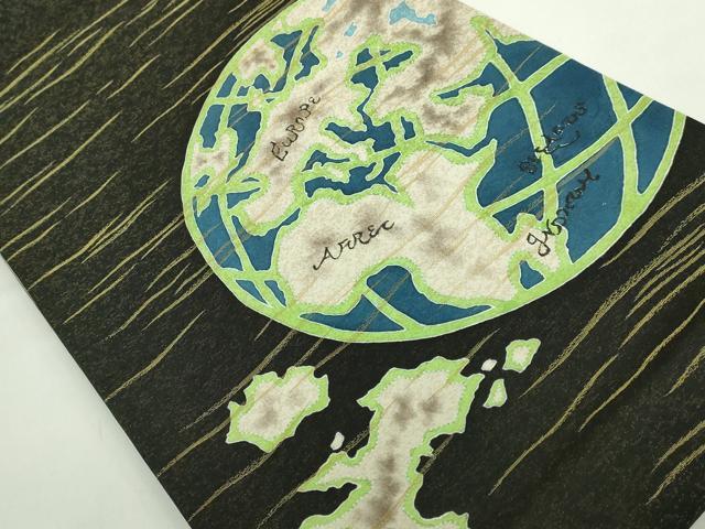 平和屋着物●極上　太鼓柄袋帯　作家物　希少柄　地球儀　黒地　金糸　逸品　DZAB5030kh6