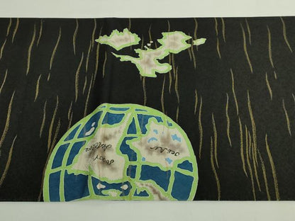 平和屋着物●極上　太鼓柄袋帯　作家物　希少柄　地球儀　黒地　金糸　逸品　DZAB5030kh6