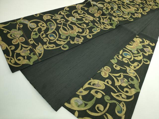 平和屋着物●極上　西陣　勝山織物　六通柄袋帯　唐草文　黒地　逸品　DZAB5032kh6