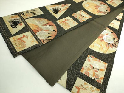 平和屋着物●極上　全通柄袋帯　動物　ゾウ　鹿　鳥　金銀糸　逸品　DZAB5034kh6