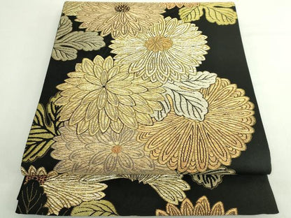 平和屋着物●極上　1854年創業　帯屋捨松　六通柄袋帯　蒔絵菊紋　黒地　金糸　逸品　DZAB5035kh6