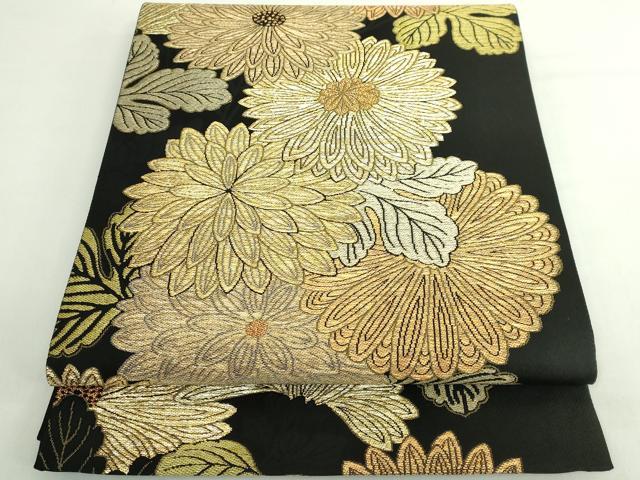 平和屋着物●極上　1854年創業　帯屋捨松　六通柄袋帯　蒔絵菊紋　黒地　金糸　逸品　DZAB5035kh6