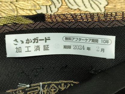 平和屋着物●極上　1854年創業　帯屋捨松　六通柄袋帯　蒔絵菊紋　黒地　金糸　逸品　DZAB5035kh6