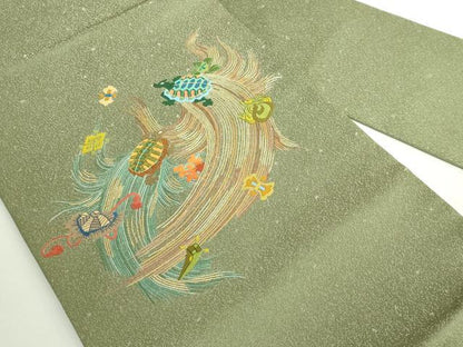 平和屋着物●極上　中国三大刺繍　相良刺繍　総手刺繍　九寸名古屋帯　蓑亀　金糸　逸品　DZAB5036kh6