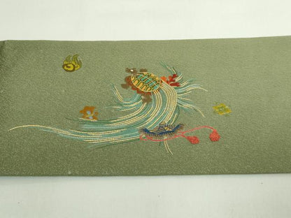 平和屋着物●極上　中国三大刺繍　相良刺繍　総手刺繍　九寸名古屋帯　蓑亀　金糸　逸品　DZAB5036kh6
