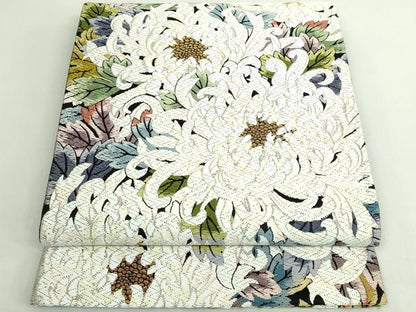 平和屋着物●極上　六通柄袋帯　唐織　乱菊　黒地　金糸　逸品　DZAB5037kh6