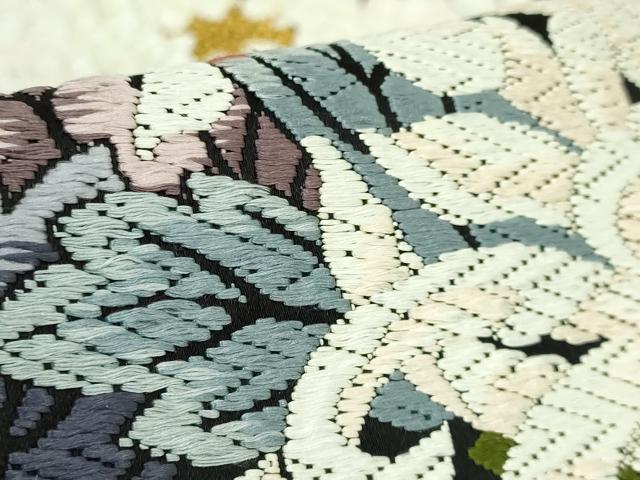 平和屋着物●極上　六通柄袋帯　唐織　乱菊　黒地　金糸　逸品　DZAB5037kh6