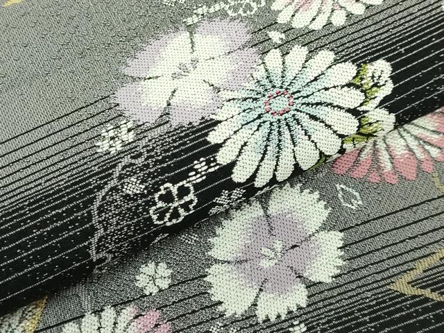平和屋着物●極上　松田聖子　六通柄袋帯　雪輪舞花文　菊　黒地　金銀糸　やまと誂製　逸品　DZAB5039kh6